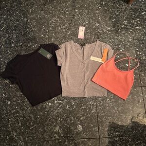 XS Bundle FT. Black & Gray Crop Tops and Coral Bra